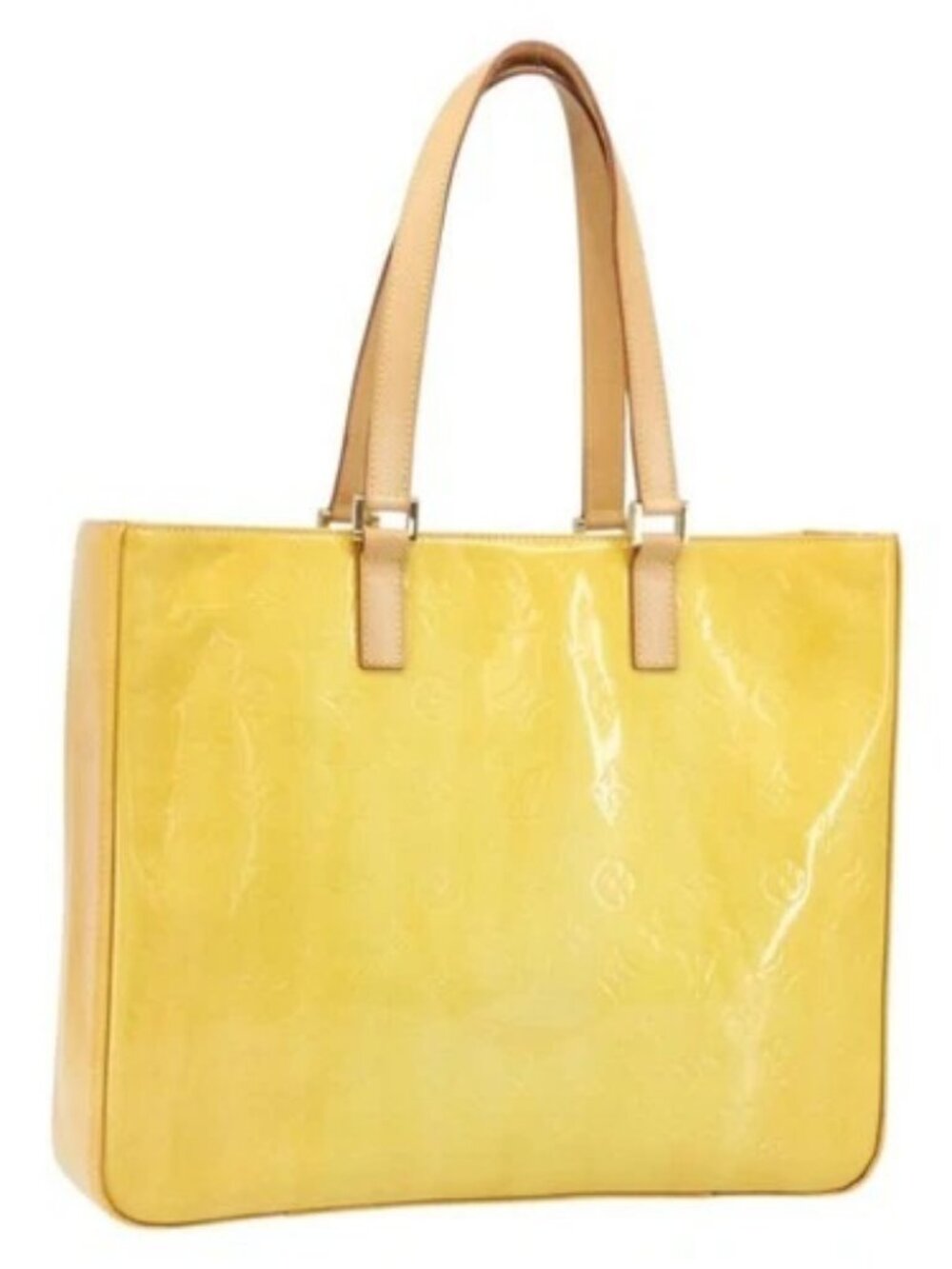 LOUIS VUITTON Monogram Vernis Columbus Tote Bag Lime Yellow M91047 Auth ka2253
